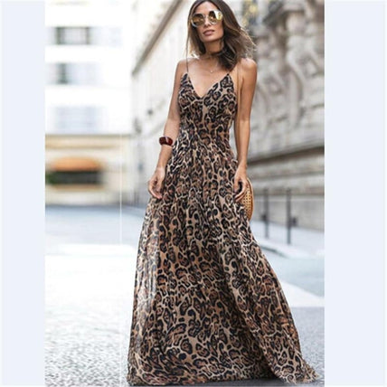 Cheetah Spaghetti Strap Maxi Dress-Dress-Air Halo Fashions