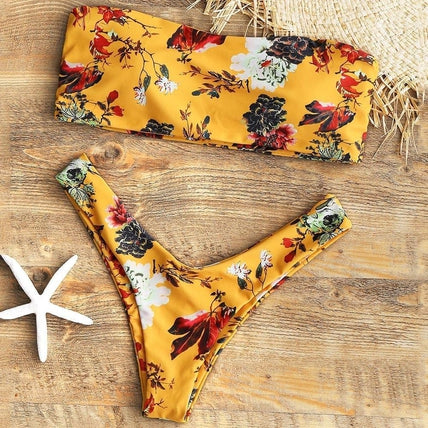 yellow floral bandeau bikini