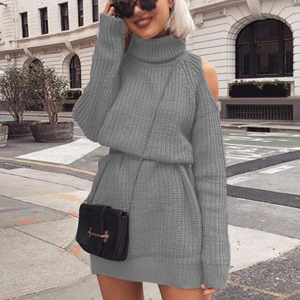 Open Shoulder Sweater Dress-Dress-Air Halo Fashions